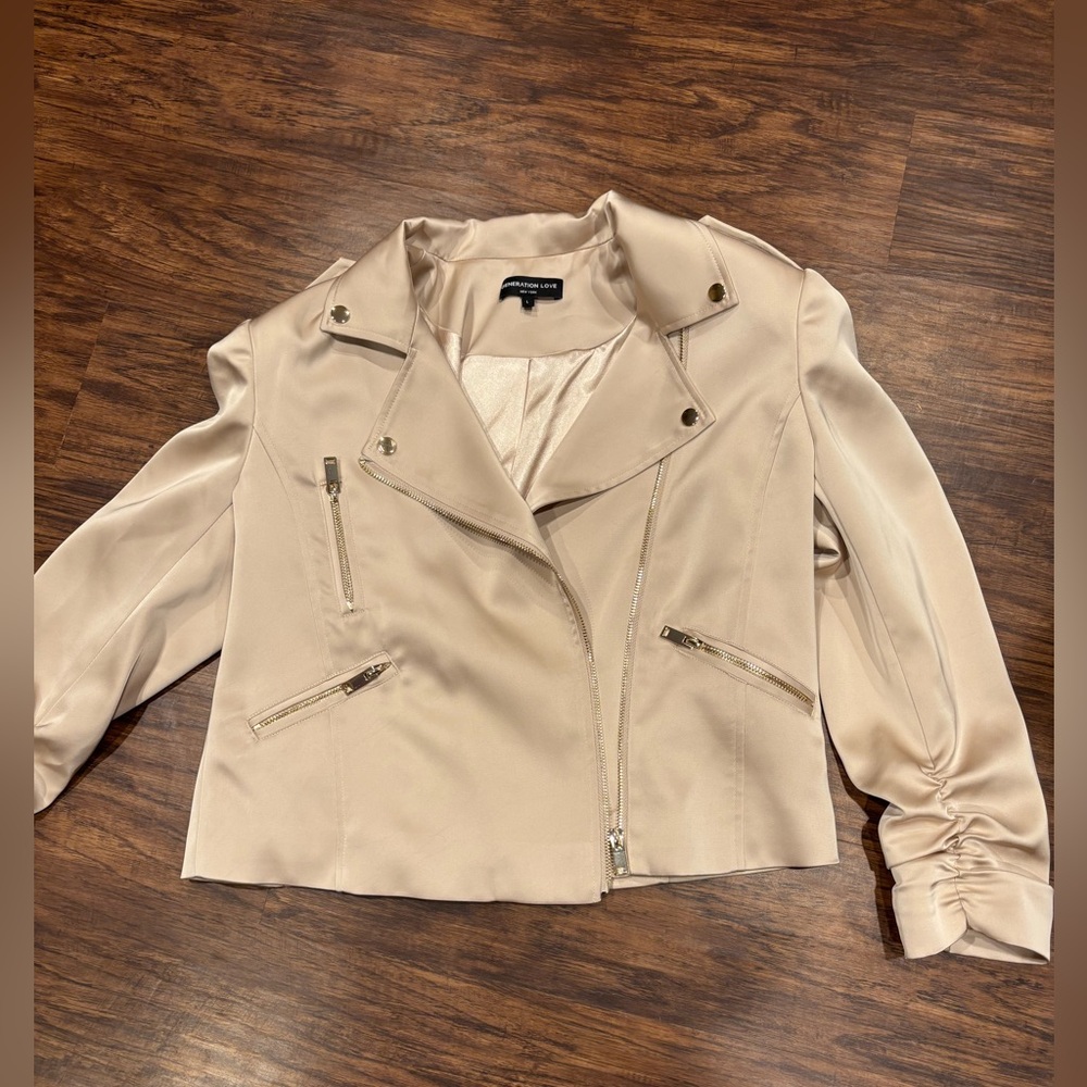Gen love champagne satiny moto jacket